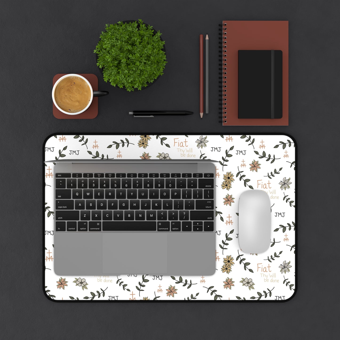Fiat Thy Will be Done Inspirational Desk Mat - Perfect for Home Office, Modern Decor, Gift for Graduates, Motivational Message, Floral Themed