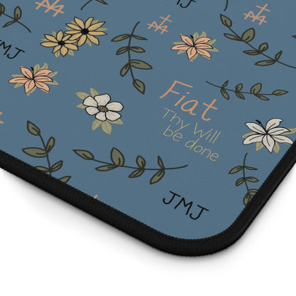 Fiat Thy Will be Done Floral Inspirational Desk Mat - Perfect for Home Office, Modern Decor, Gift for Graduates, Motivational Message, Floral Themed