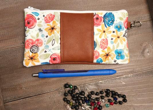Wallet or Pencil Pouch Faux Leather "Hidden Rosary"
