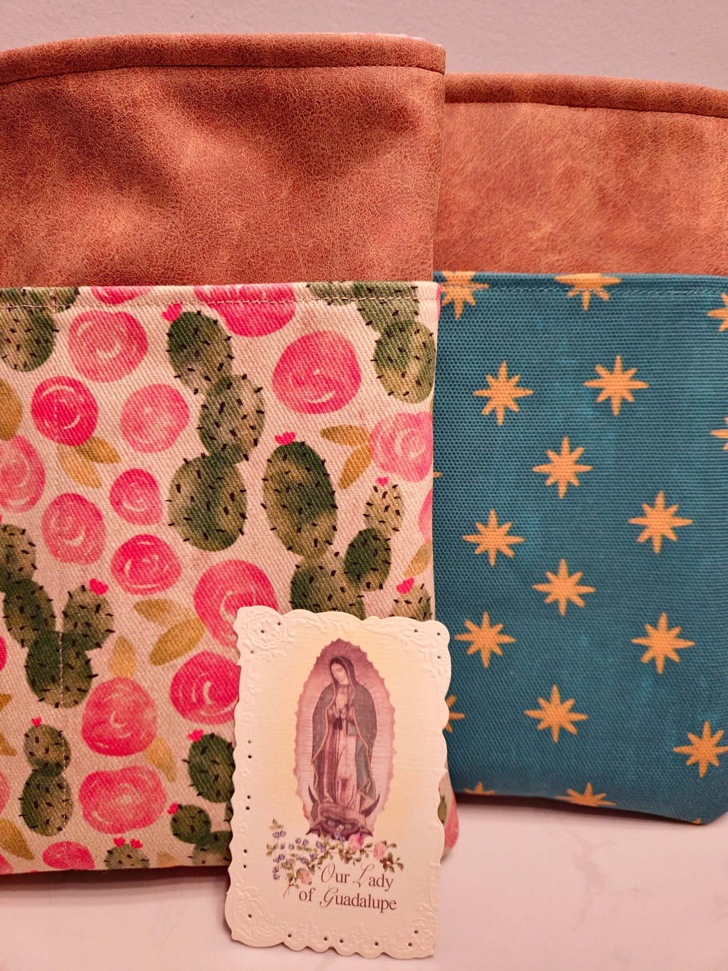 Book Sleeve Our Lady of Guadalupe Catholic fabric for Journal Bibles Planners Aztec Print