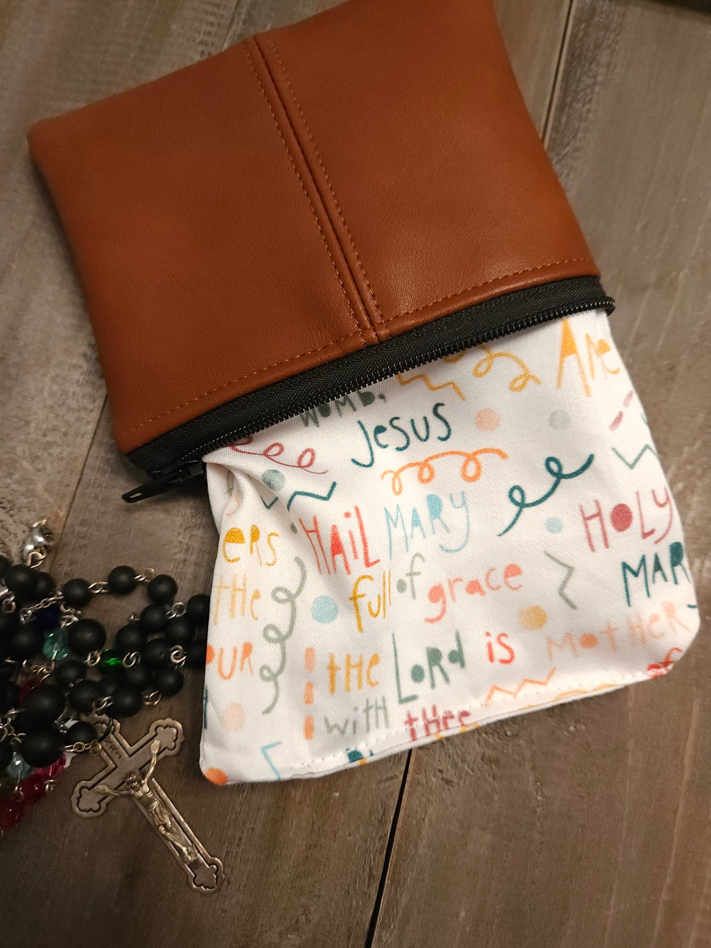 Faux Leather Rosary pouch Catholic Fabric choices