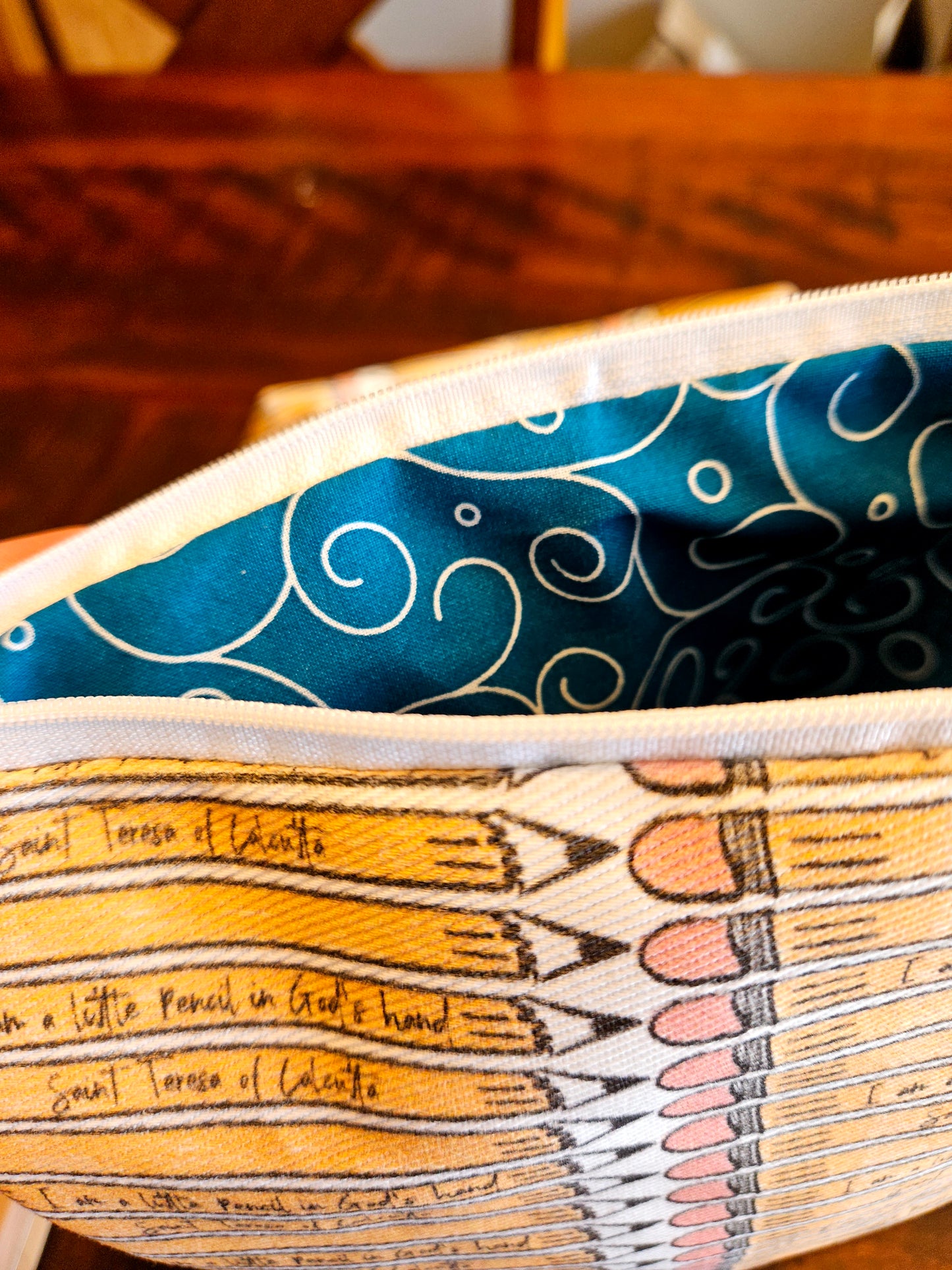 Pencil Case with Mother Teresa's "I am a Little Pencil in God's Hand" fabric