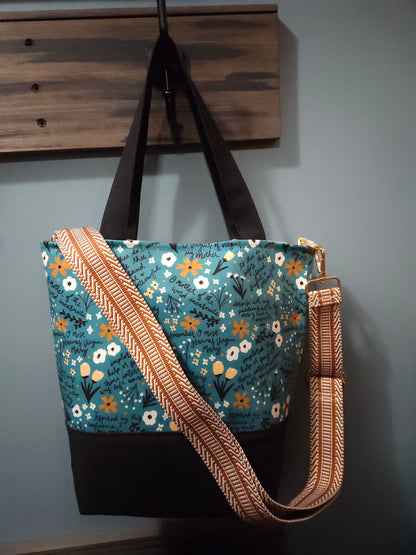 Memorare Fabric Tote with convertible crossbody strap Catholic handmade purse