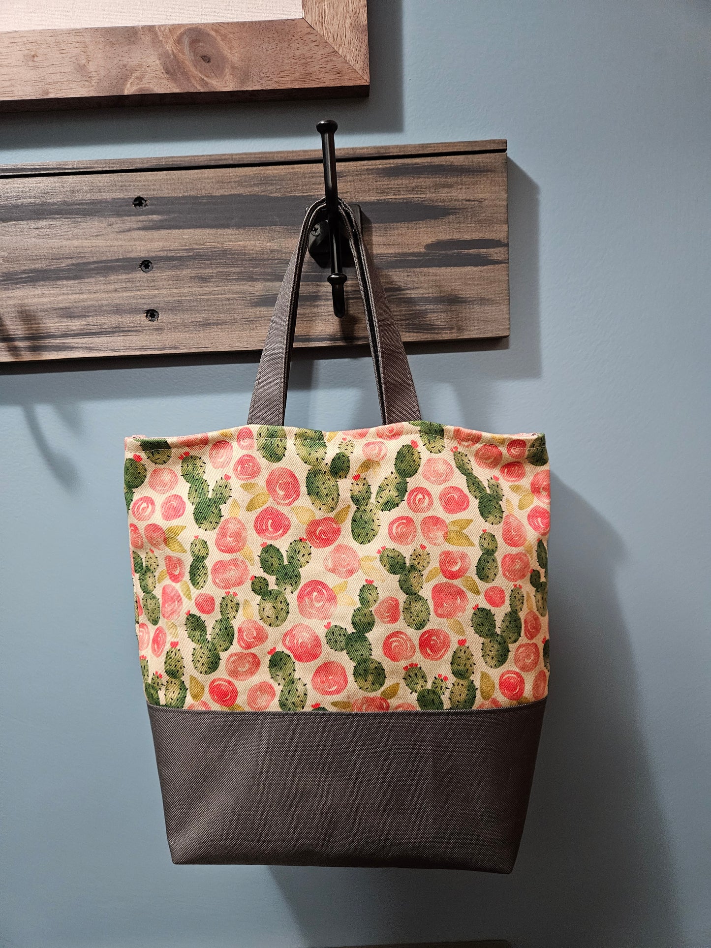 Cacti and roses Our Lady of Guadalupe tote with convertible crossbody Catholic fabric purse