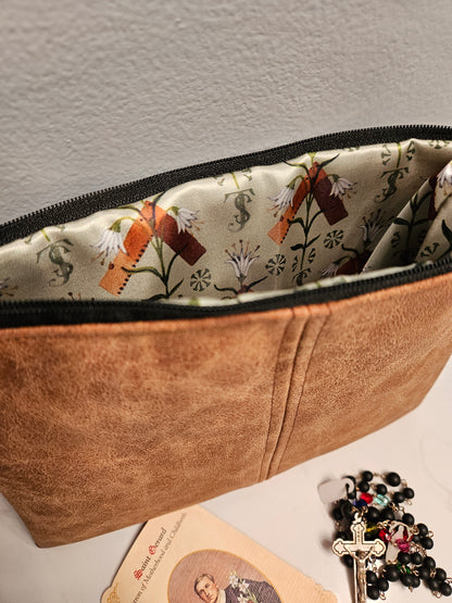 Faux leather pouches with Catholic fabric interior