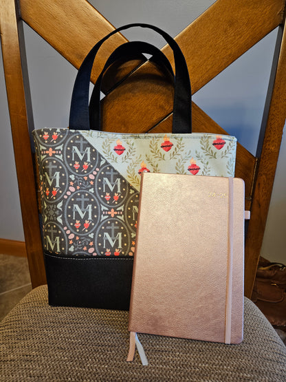 Sacred Heart paired with Miraculous Medal Catholic fabric medium tote bag