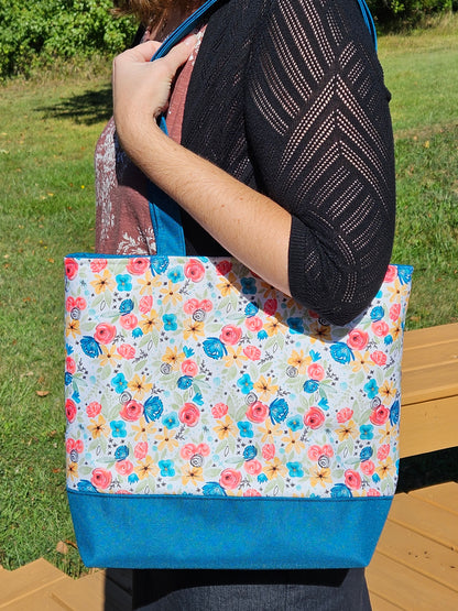 Extra Large Tote in the Hidden Rosary Catholic fabric