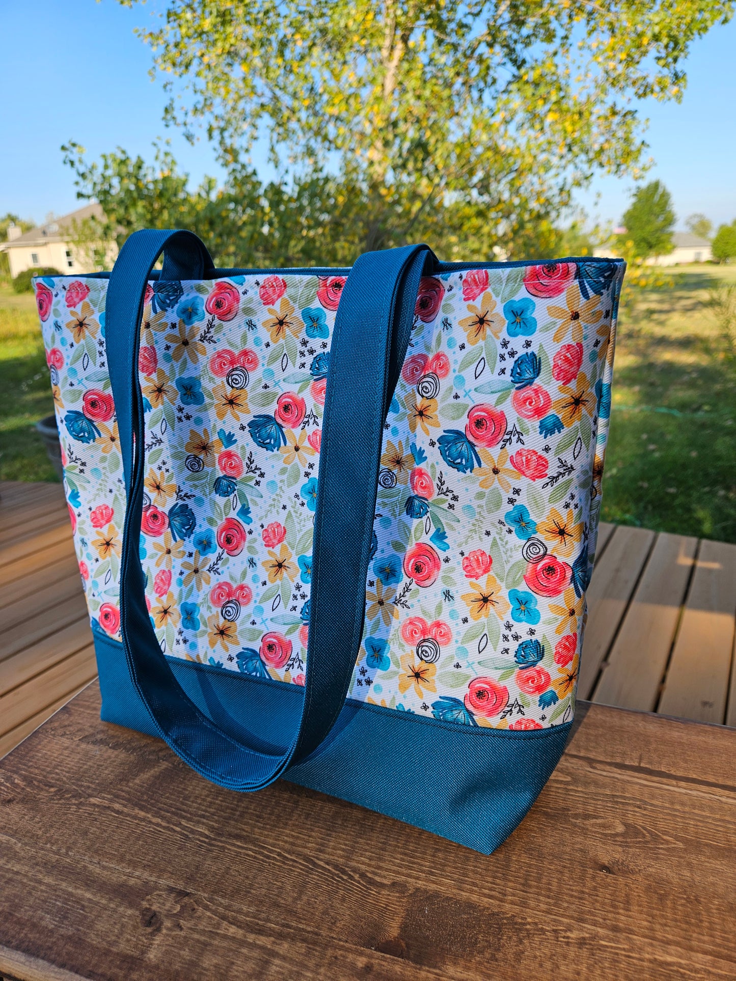 Extra Large Tote in the Hidden Rosary Catholic fabric