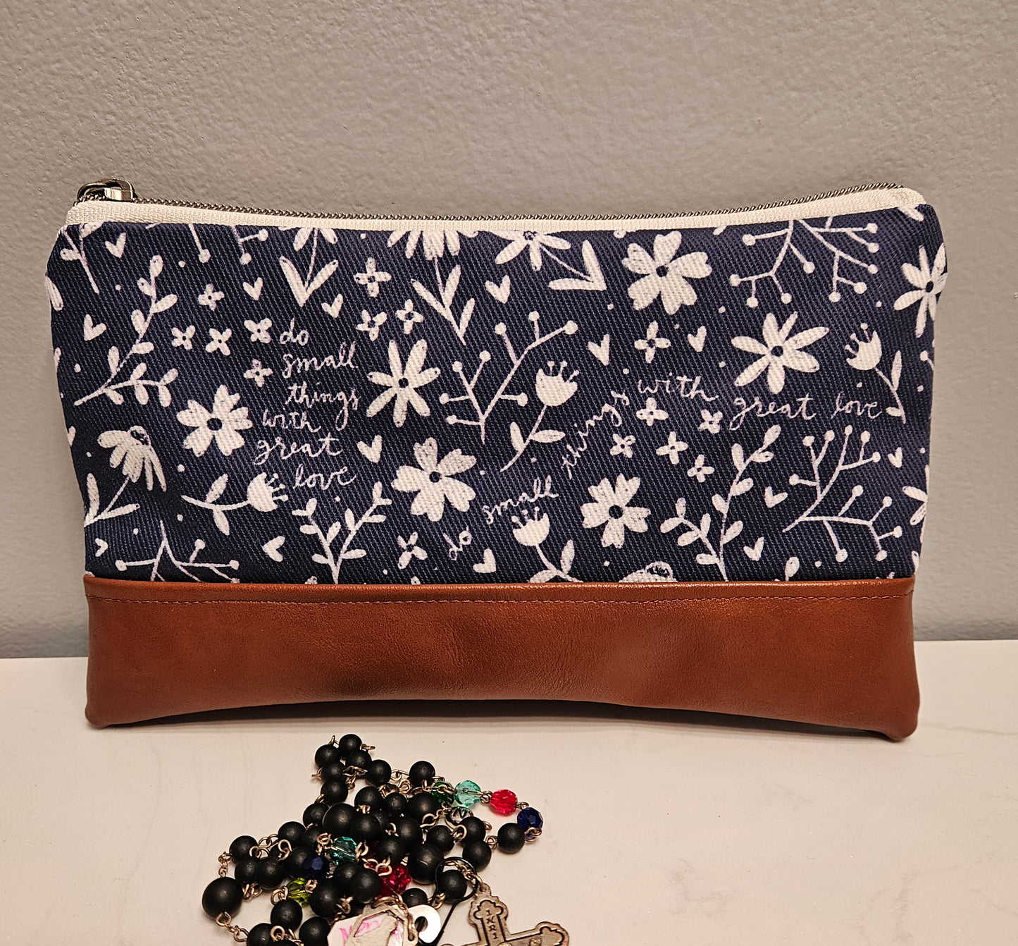 Clutch "Do Small Things with Great Love" Mother Teresa Faux Leather Catholic fabric