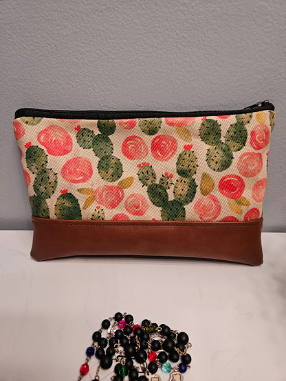 Faux Leather Our Lady of Guadalupe clutch with wristlet Cacti and Roses