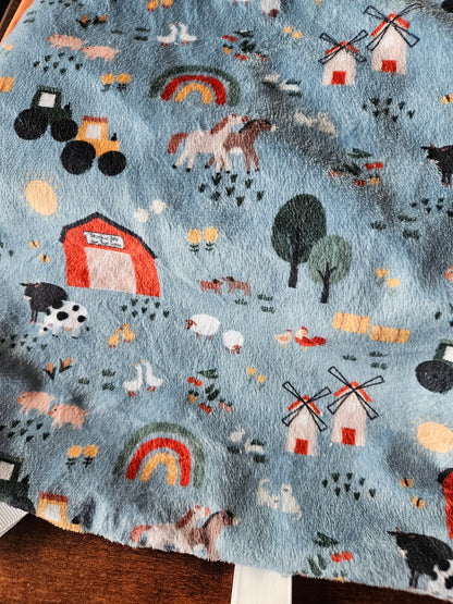 Noah's Ark on the Farm minky blankie or taggie snuggie