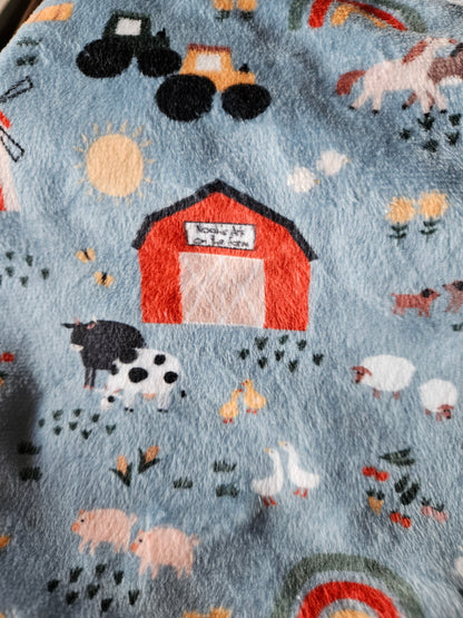 Noah's Ark on the Farm minky blankie or taggie snuggie