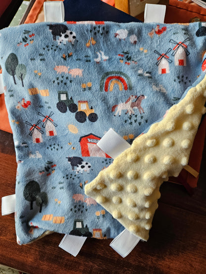 Noah's Ark on the Farm minky blankie or taggie snuggie