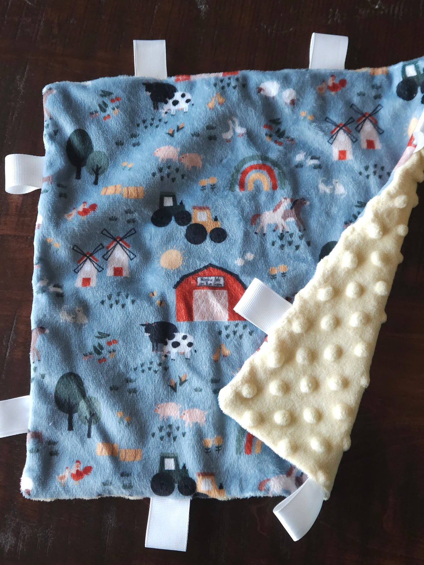 Noah's Ark on the Farm minky blankie or taggie snuggie