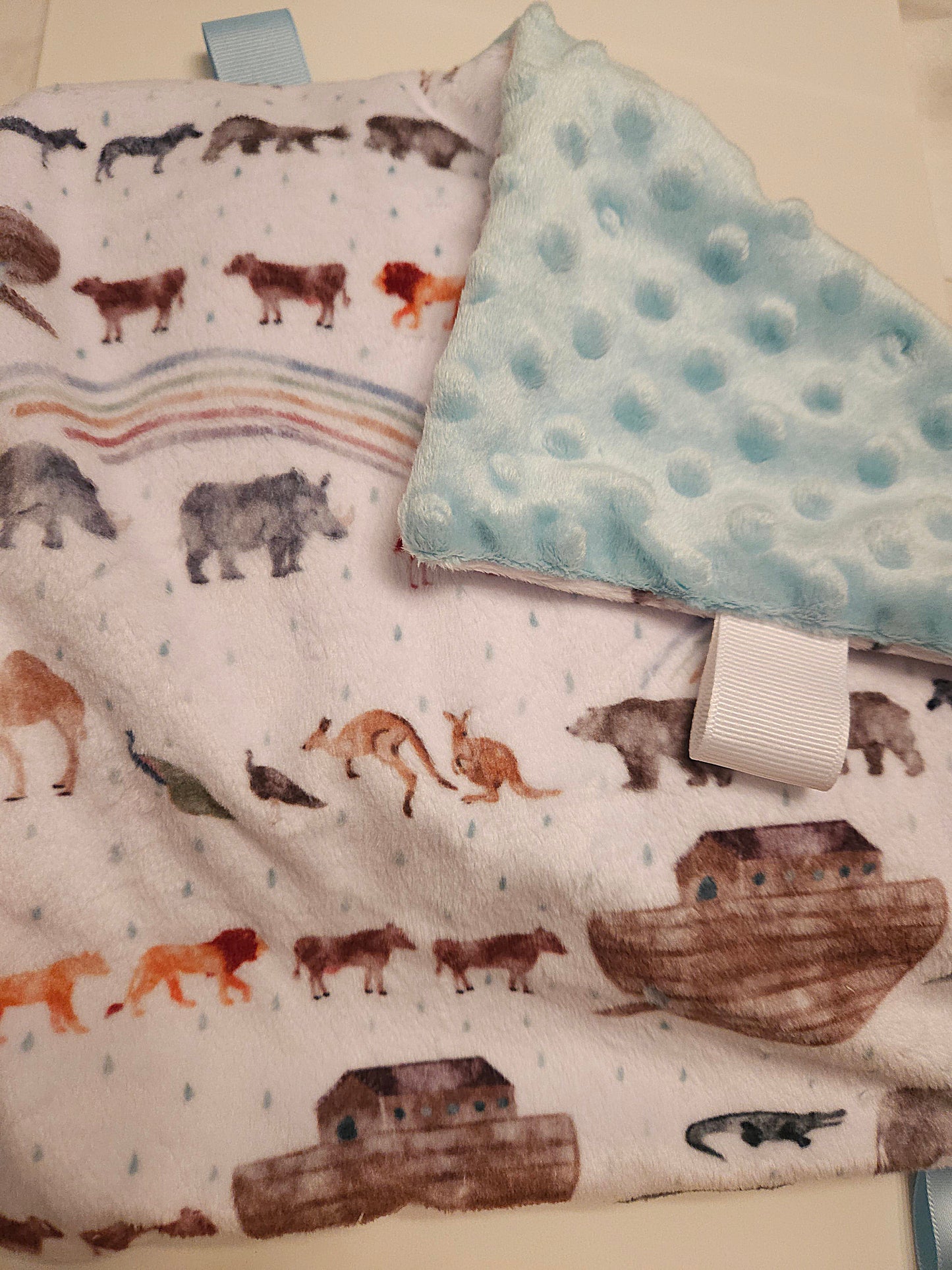 Minky Noah's Ark Taggie or Blanket- Catholic Christian fabric