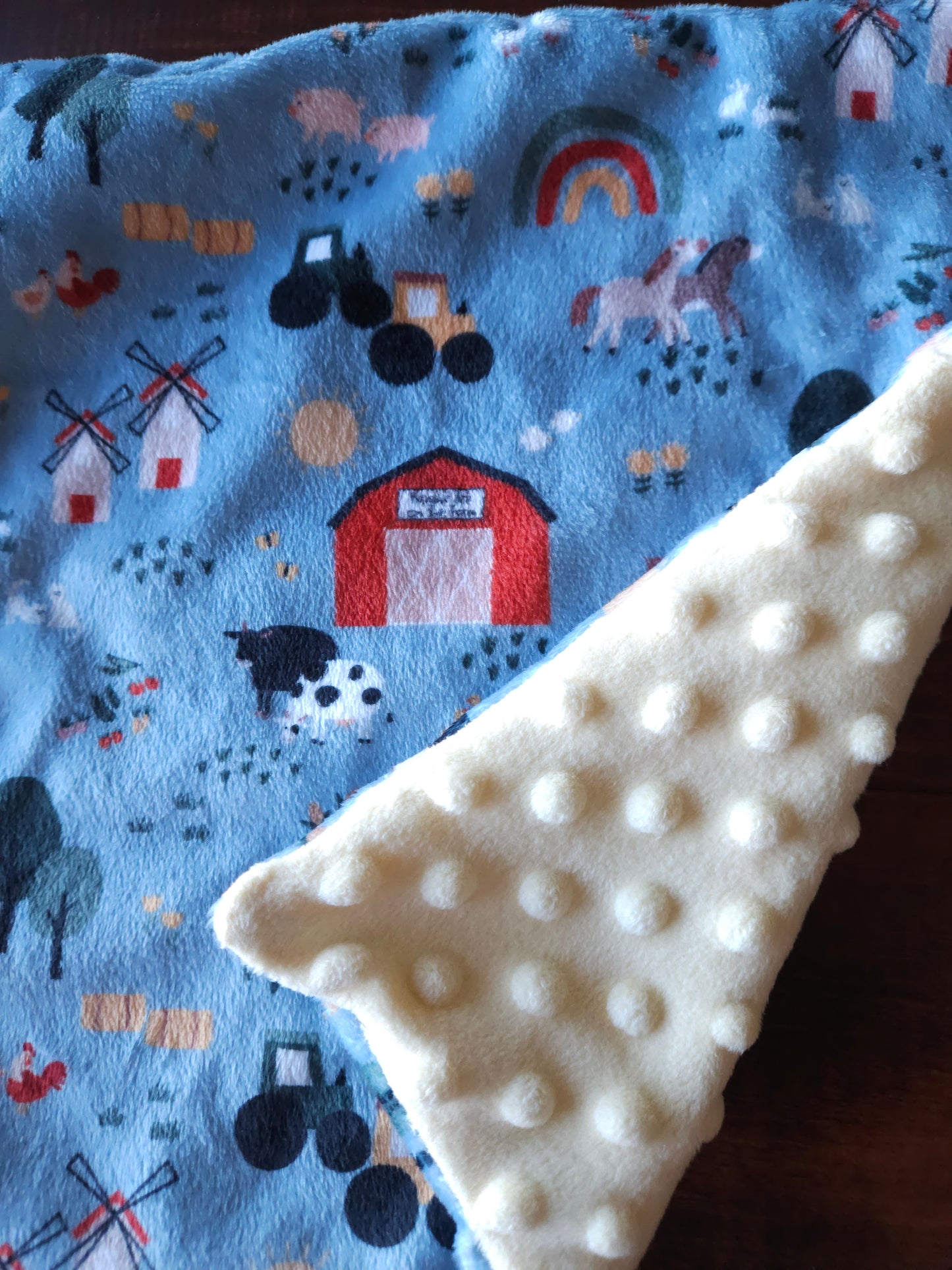 Noah's Ark on the Farm minky blankie or taggie snuggie