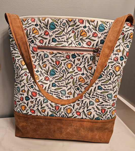 Ave Maria Faux Leather Tote with pockets