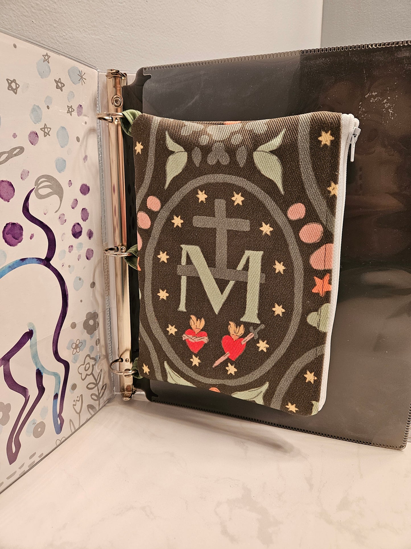 Binder Pencil Pouch of Miraculous Medal of Mary Catholic fabric