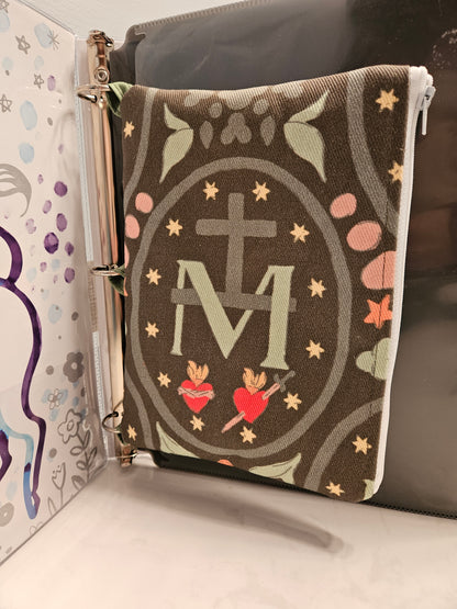 Binder Pencil Pouch of Miraculous Medal of Mary Catholic fabric