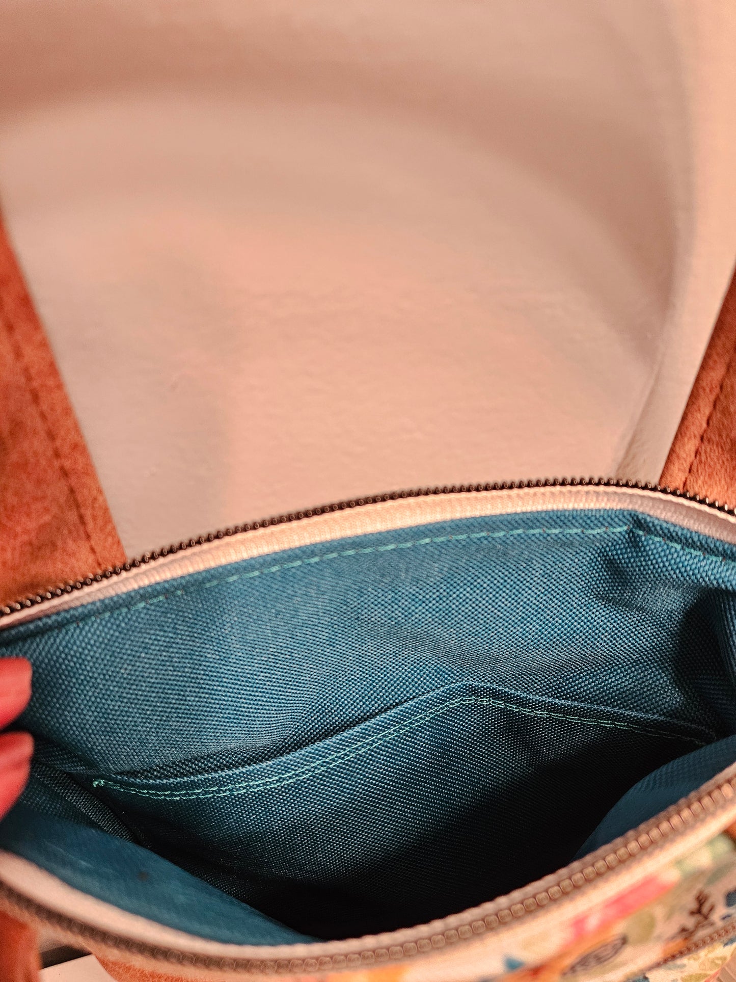 Hidden Rosary faux leather handled purse with Catholic fabric