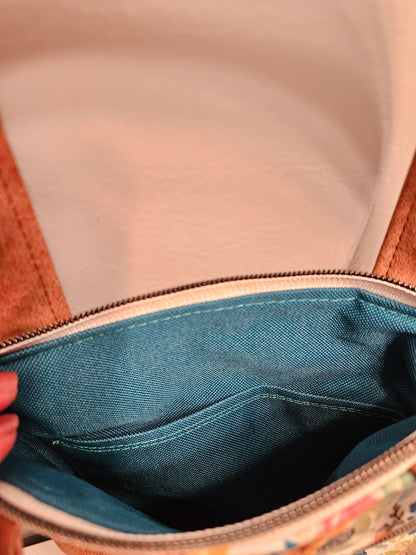 Hidden Rosary faux leather handled purse with Catholic fabric