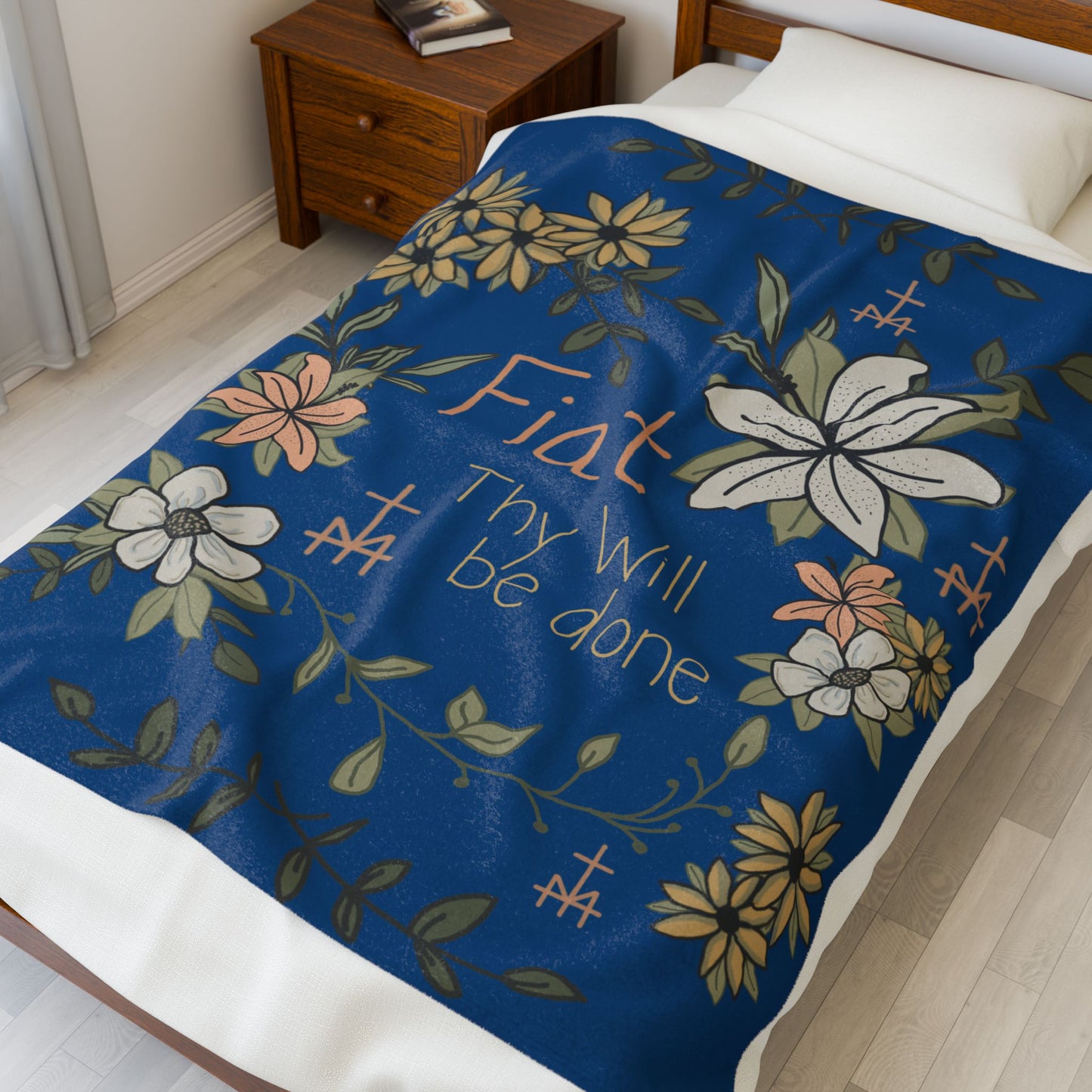Bold Blue Fiat Thy Will be Done Faith-Inspired Velveteen Plush Blanket - Cozy Decorative Throw for Comfort, Spiritual Gifts, Home Décor, Relaxation, Gift Idea