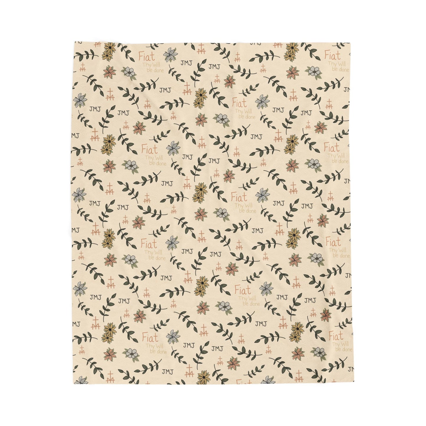Creamy Fiat Simple Floral Velveteen Plush Blanket | Soft Throw for Home Decor, Gifts, Nursery, Baptism, or Baby Showers Religious gift
