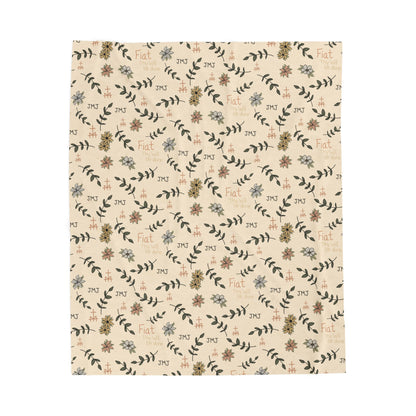 Creamy Fiat Simple Floral Velveteen Plush Blanket | Soft Throw for Home Decor, Gifts, Nursery, Baptism, or Baby Showers Religious gift
