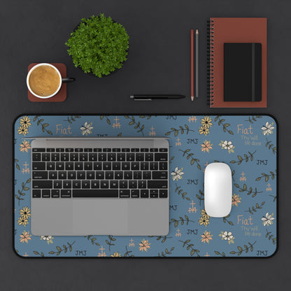 Fiat Thy Will be Done Floral Inspirational Desk Mat - Perfect for Home Office, Modern Decor, Gift for Graduates, Motivational Message, Floral Themed
