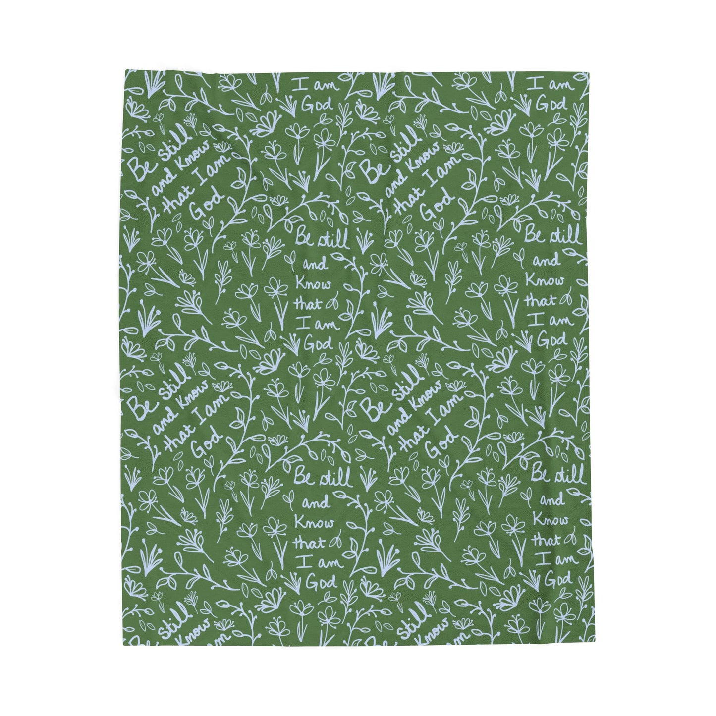 Green Be Still and Know that I am God Cozy Floral Velveteen Plush Blanket | Soft Throw for Home Decor, Gifts, Nursery, Relaxation, or Baby Showers