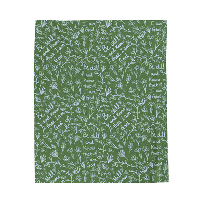 Green Be Still and Know that I am God Cozy Floral Velveteen Plush Blanket | Soft Throw for Home Decor, Gifts, Nursery, Relaxation, or Baby Showers