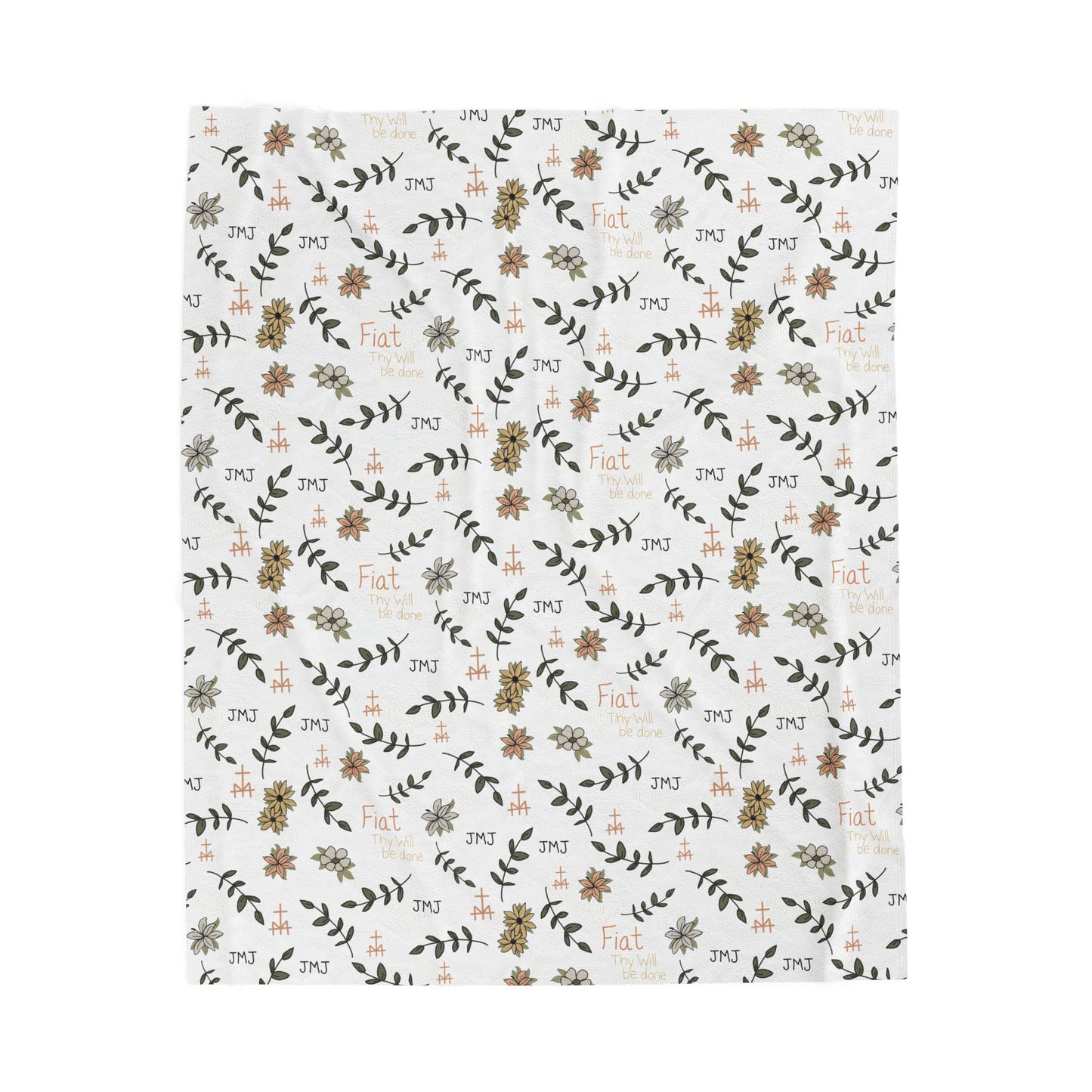 White Fiat Thy Will be Done Simple Cozy Floral Velveteen Plush Blanket | Soft Throw for Home Decor, Gifts, Nursery, Relaxation, or Baby Showers