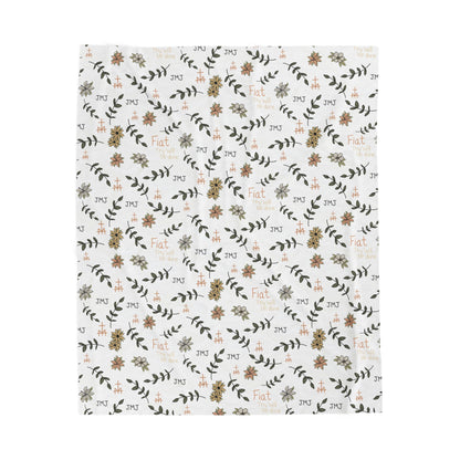 White Fiat Thy Will be Done Simple Cozy Floral Velveteen Plush Blanket | Soft Throw for Home Decor, Gifts, Nursery, Relaxation, or Baby Showers