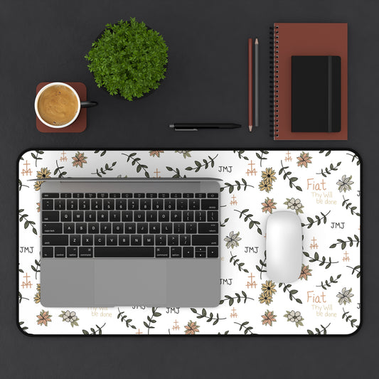 Fiat Thy Will be Done Inspirational Desk Mat - Perfect for Home Office, Modern Decor, Gift for Graduates, Motivational Message, Floral Themed