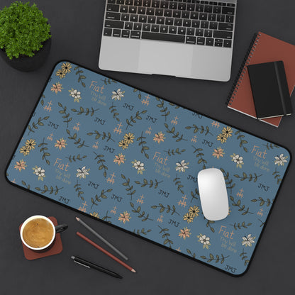 Fiat Thy Will be Done Floral Inspirational Desk Mat - Perfect for Home Office, Modern Decor, Gift for Graduates, Motivational Message, Floral Themed