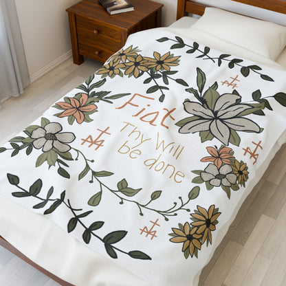 White Fiat Thy Will be Done Faith-Inspired Velveteen Plush Blanket - Cozy Decorative Throw for Comfort, Spiritual Gifts, Home Décor, Relaxation, Gift Idea