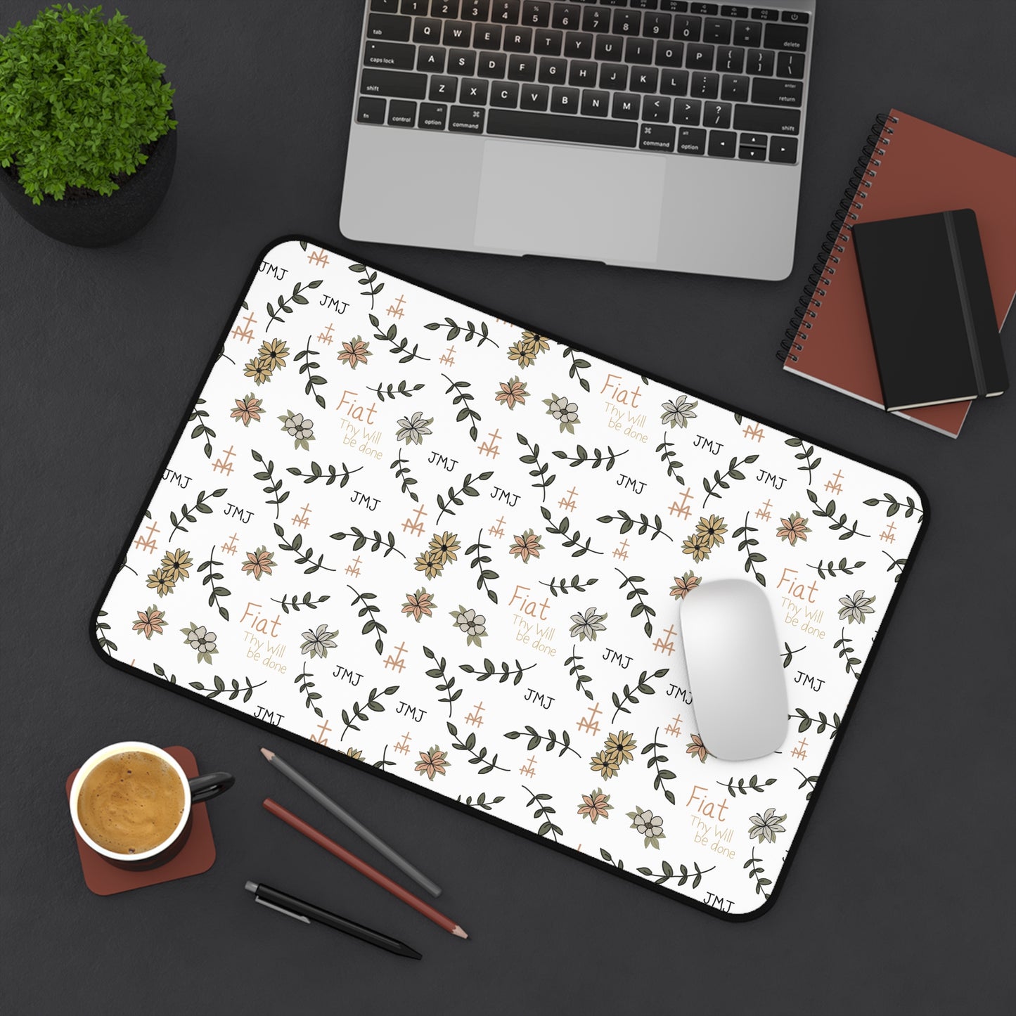 Fiat Thy Will be Done Inspirational Desk Mat - Perfect for Home Office, Modern Decor, Gift for Graduates, Motivational Message, Floral Themed