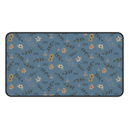 Fiat Thy Will be Done Floral Inspirational Desk Mat - Perfect for Home Office, Modern Decor, Gift for Graduates, Motivational Message, Floral Themed