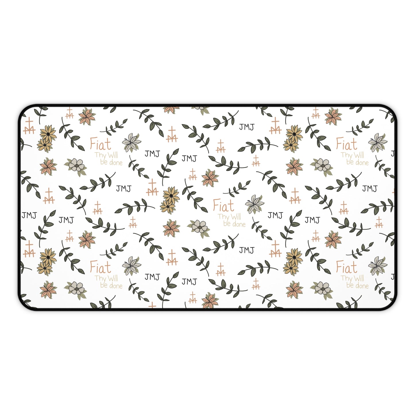 Fiat Thy Will be Done Inspirational Desk Mat - Perfect for Home Office, Modern Decor, Gift for Graduates, Motivational Message, Floral Themed