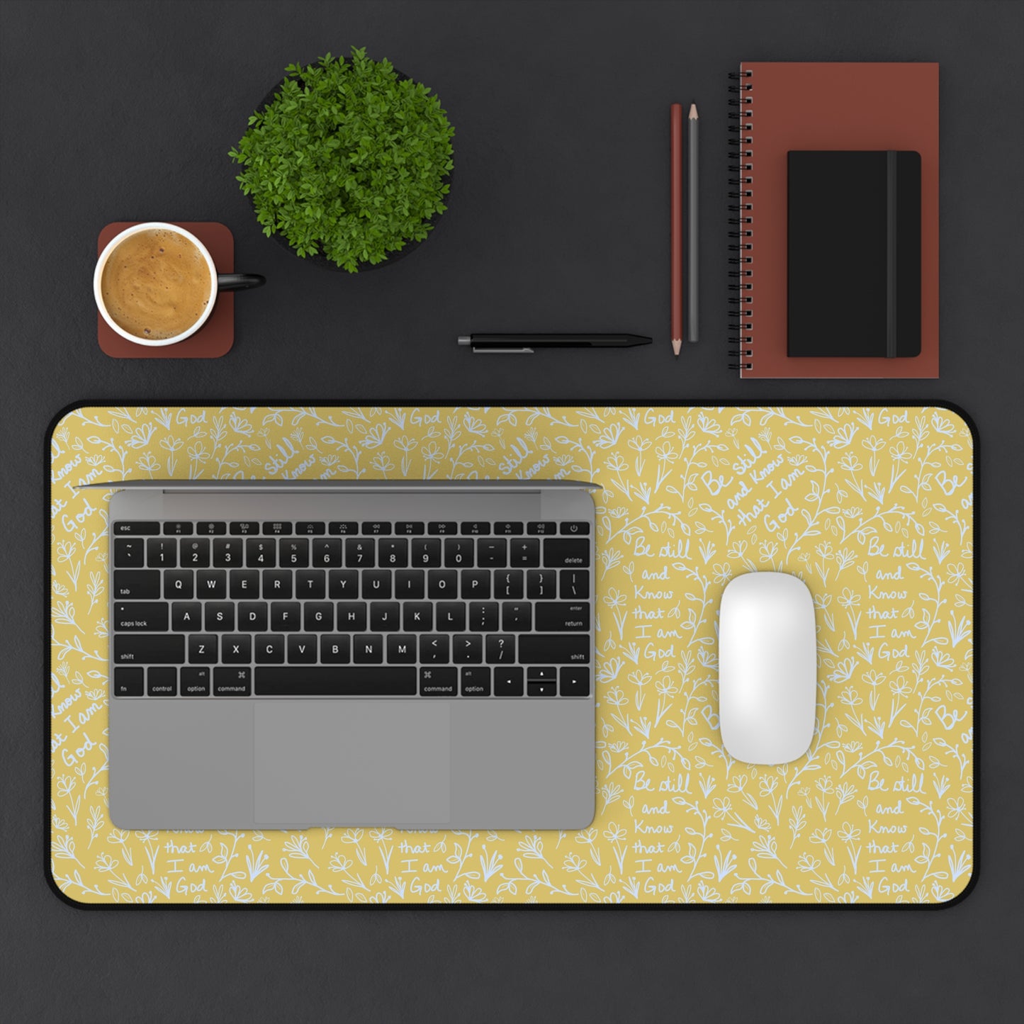 Yellow Be Still and Know that I am God Floral Inspirational Desk Mat - Perfect for Home Office, Religious Themed, Christian decor