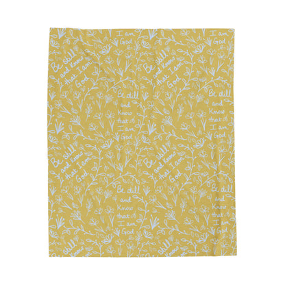 Yellow Be Still and Know that I Am God Cozy Floral Velveteen Plush Blanket | Soft Throw for Home Decor, Gifts, Nursery, Baptism, or Baby Showers