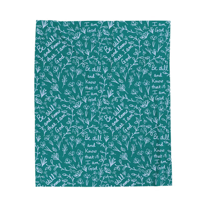Teal Be Still and Know that I Am God Cozy Floral Velveteen Plush Blanket | Soft Throw for Home Decor, Gifts, Nursery, Relaxation, or Baby Showers