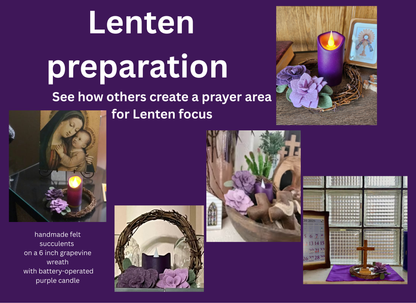 Lent wreath Purple succulent felt flower w/ flameless purple candle