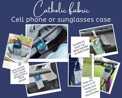 Catholic Faux Leather Sunglasses Phone Case Holder