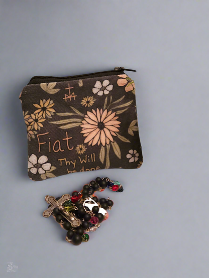 Fiat Thy Will be Done rosary/card wallet in Catholic fabric