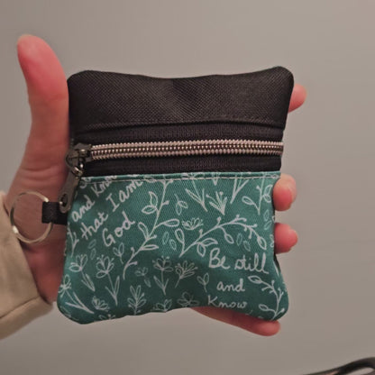 Double-sided zipper pouch with keyring Christian Catholic fabric pouch