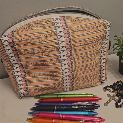Pencil Case with Mother Teresa's "I am a Little Pencil in God's Hand" fabric