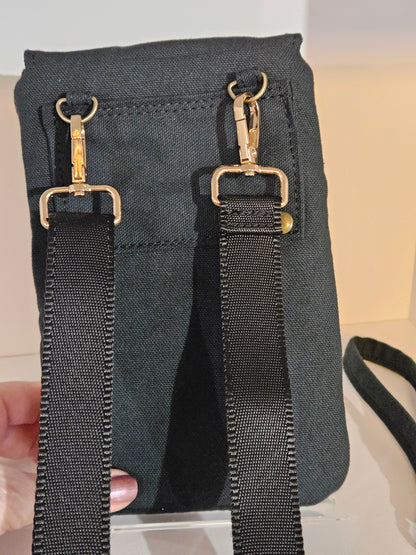 Phone Crossbody Purse Latin Adoration Catholic fabric with wristlet option and belt loop