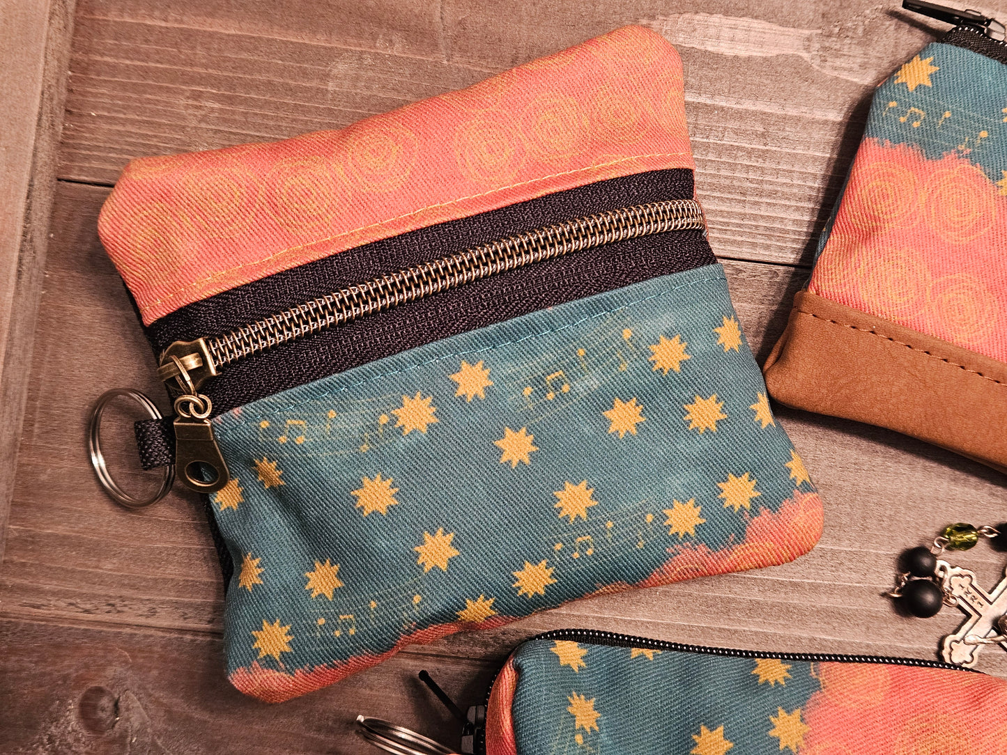 Our Lady of Guadalupe Music and Cacti Small pouches- double zippered pouches and boxy pouches in Catholic fabrics for rosary and wallet