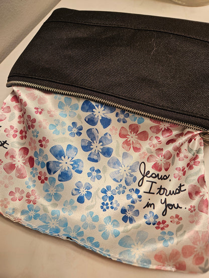 Jesus, I Trust in You Divine Mercy black water-resistant canvas clutch pouch Christian handmade gift